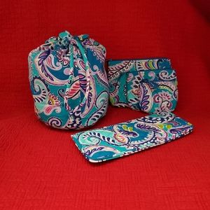 Vera Bradley "Waikiki Paisley" Ditty Bag, Cosmetic Bag Trio, Curling Iron Bag